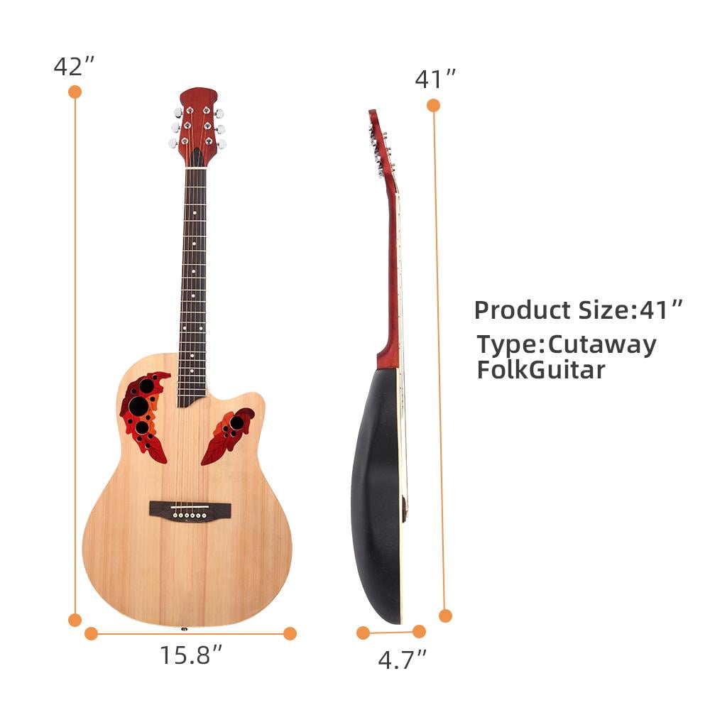 Tcbosik 41 Inch Cutawary Round Back Acoustic Guitar Spruce Top Grape Hole Burlywood