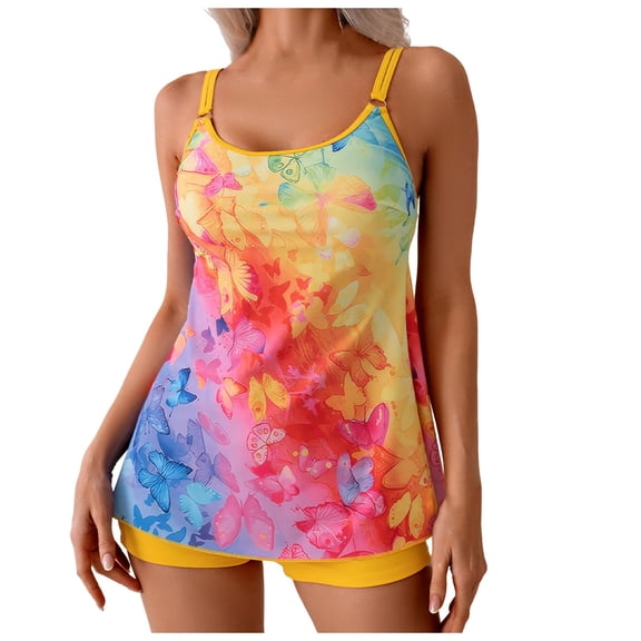 BOBOGOJP Plus Size Tankini Swimsuit for Women Two Piece Tummy Control Bathing Suit Blouson Racerback Tankini Top with Shorts Multicolour for Size M