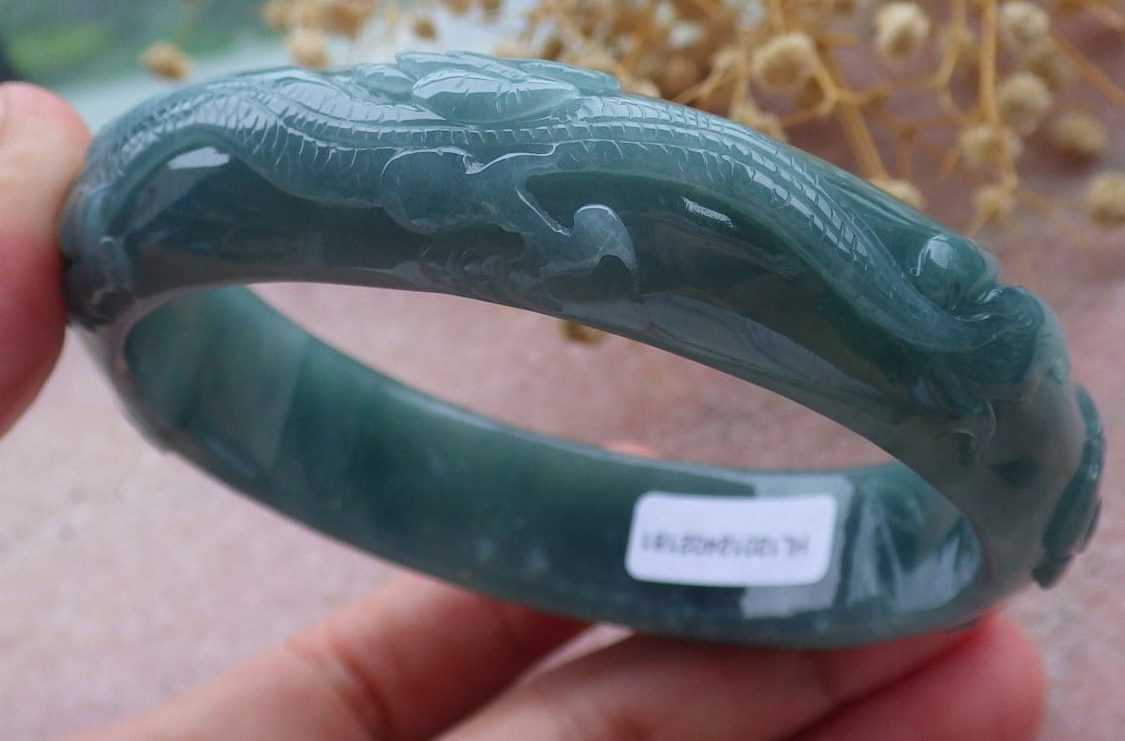Icy Green Natural A JADE Jadeite Dragon Phoenix Bangle Bracelet 65 mm 679500 TN
