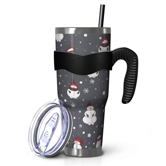 40oz Tumbler,Dark Christmas Snowman Pattern Insulated Tumblers with Removable Handle,Stainless Steel Double Vacuum Coffee Tumbler Cup with Straw for Home,Office,Travel,Party