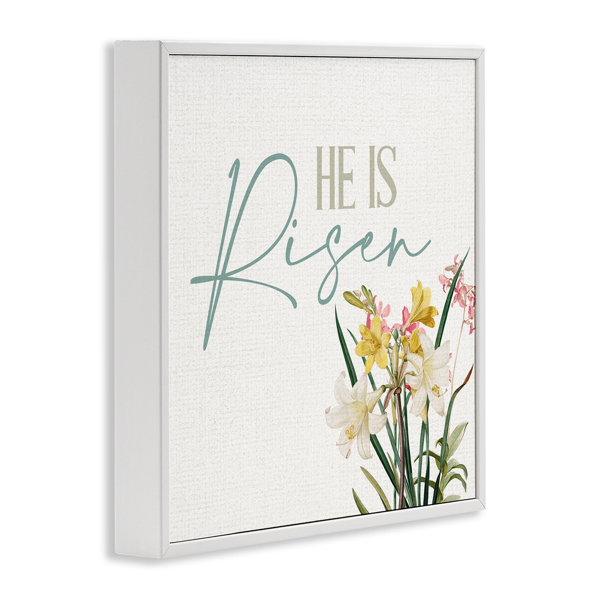 He Is Risen Religious Easter Holiday Flower Blossoms White Framed Giclee Art, 24 x 24, By Kim Allen