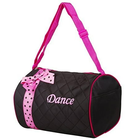 - Girls Dance Duffle Bag Kids Quilted Ribbon Polka Dots Black Totes Bag