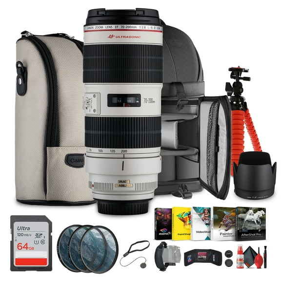 Canon EF 70-200mm f/2.8L IS II USM Telephoto Zoom Lens Bundle with Backpack, Filter Kit, 64GB Card (International Model)