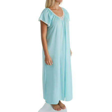 

Women s Shadowline 32123 Cameo Nylon Tricot Short Sleeve Long Gown (SeaFoam 3X)