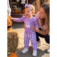thumbnail image 5 of Cjfdfynewborn Baby Girl Halloween Outfit Pumpkin Ghost Embroidered Romper Plaid Pants And Bow Headband Three Piece Set Infant Cute My First Halloween Fall Winter Outfit, 5 of 8