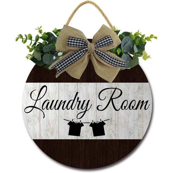 Eveokoki 12" Laundry Room Sign,Rustic Wooden Plaque Wreaths for Wall Door Funny Decor Vintage Hanging Sign for Laundry Room Wash House Farmhouse