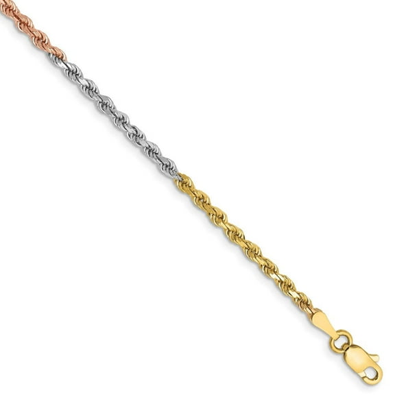 Primal Gold 14 Karat Tri-Color 2.5mm Diamond-cut Rope Chain Bracelet