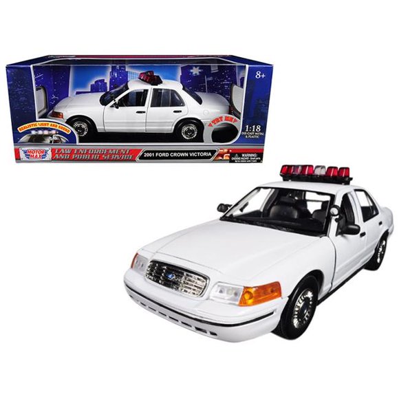 Motormax Toy 73992 1-18 2001 Ford Crown Victoria Police Diecast Model Car with Front & Rear Lights & Sound, White