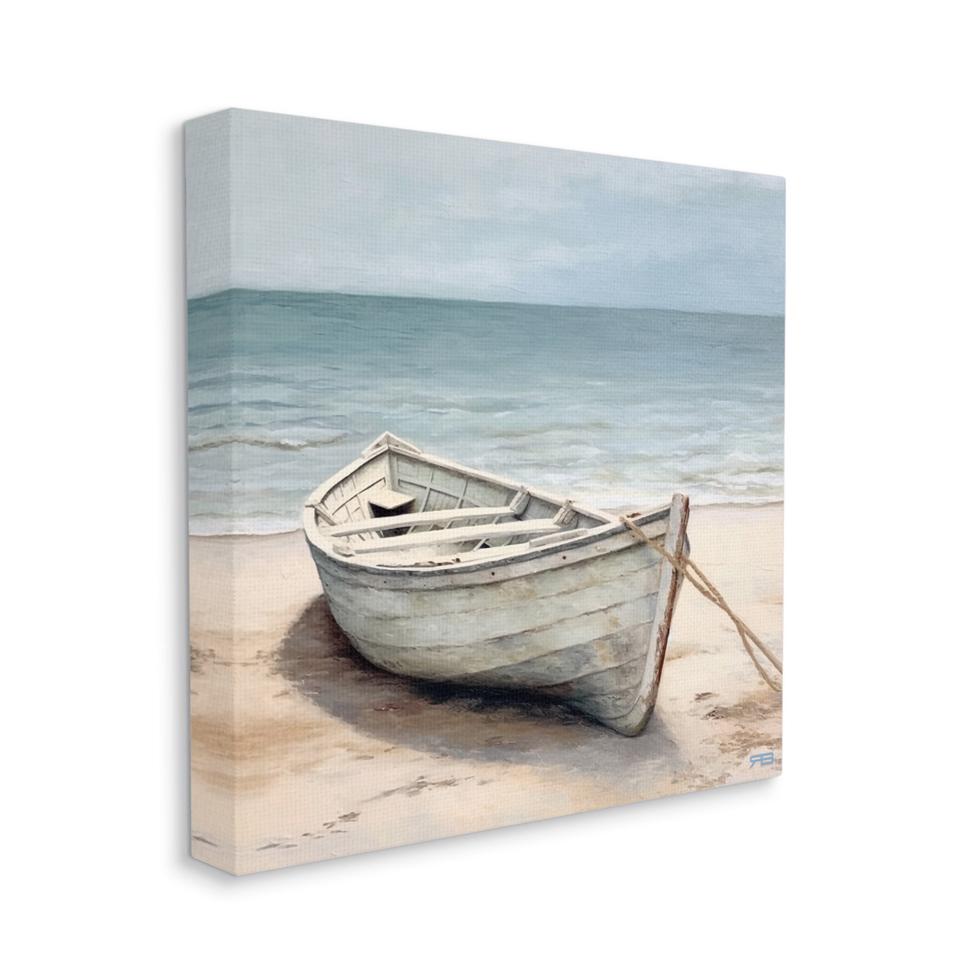 Stupell Industries Subtle Boat Docked Transportation Painting Gallery Wrapped Canvas Art Print Wall Art, 17 x 17