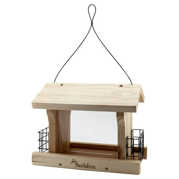 Audubon Cedar Ranch Wild Bird Feeder, 12-Inch - Large Capacity Seed & Suet Feeder