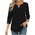 thumbnail image 2 of Fanxing Women 3/4 Sleeve Shirts with Keyhole Crewneck Pullover Going Out Tops Hollow Out Three Quarter Sleeve Blouses Black,XL, 2 of 7