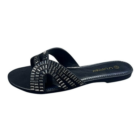 

Womens House Slippers Women S Summer Fashion Casual Flat Low Heel Rhinestone Flip Flops