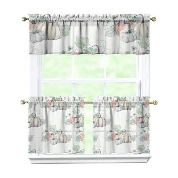 Rod Pocket Kitchen Curtain Set 3-Piece, 27.5x36 Inch Valance & Tier Drapes, Polyester Pongee Cafe Curtains for Living Room, Bathroom, Farmhouse Rustic Country Window Treatments.