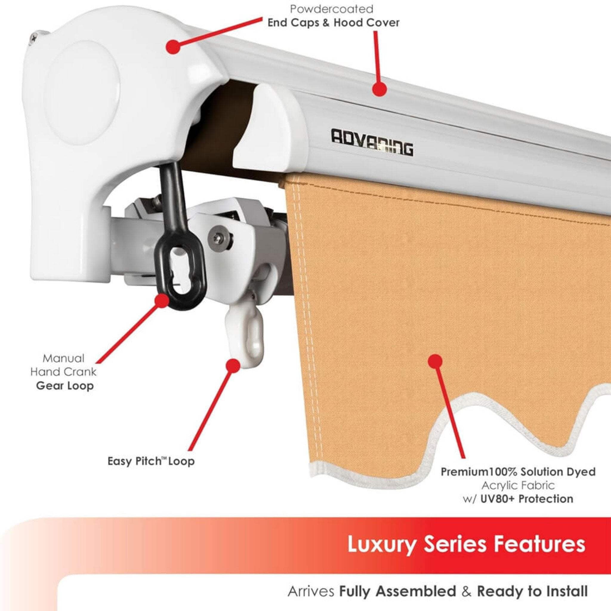 Advaning Luxury Series 12x10 ft. Electric Retractable Sunshade Awning - Brick Red