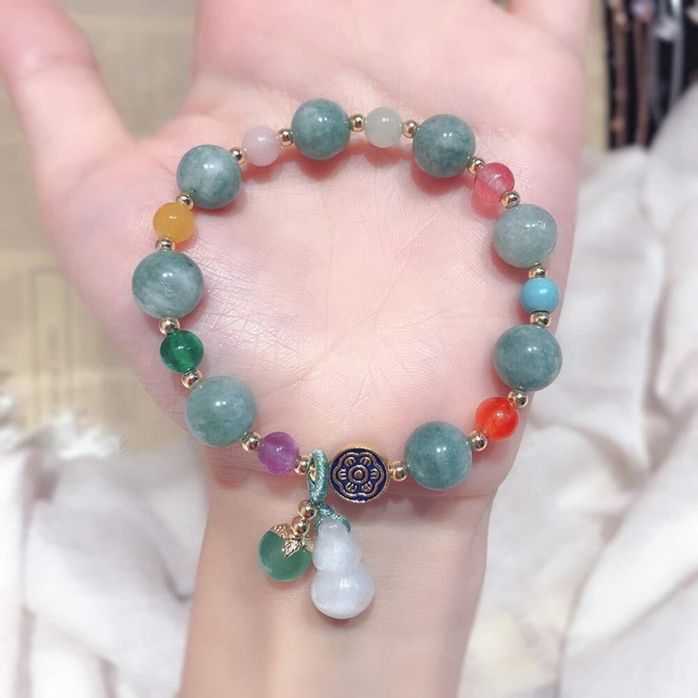 Woman Jade Bangle Gourd Pendant Bracelet Jewelry Natural Stone Beaded Bracelet
