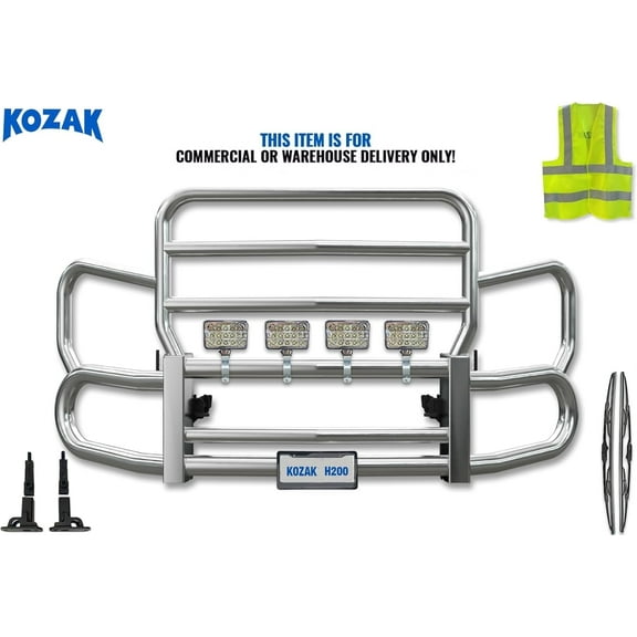 Steel Grille Deer Moose Bumper Guard Herd Series 300 w/Brackets & 4X 6 Square LED Headlights Compatible with Volvo VNL VNR New 2025