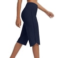 thumbnail image 4 of VBVC Women's High Waisted Split Hem Capri Pants,Stretchy Wide Leg Yoga Bottoms For Women,Ladies Tummy Control Cropped Trousers with Pockets,Navy,S-2XL, 4 of 6