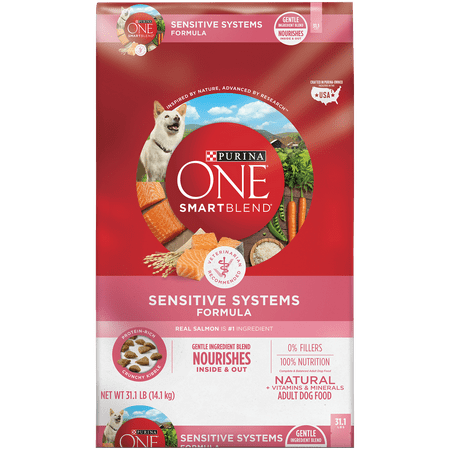 Purina ONE Natural Sensitive Stomach Dry Dog Food, SmartBlend Sensitive Systems Formula - 31.1 lb. (Best Food For Yorkies With Sensitive Stomachs)
