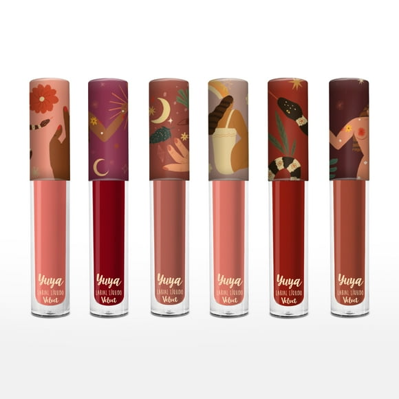 Set de 6 labiales Velvet Yuya Binomio Viaje Kalon Quiza Encuentro Conmigo 3g c/u