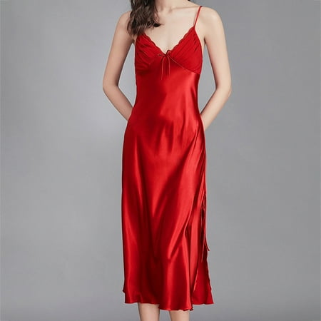 

Women s Satin Silk Nightdress Spaghetti Sling Strap Sleeveless Nightgowns