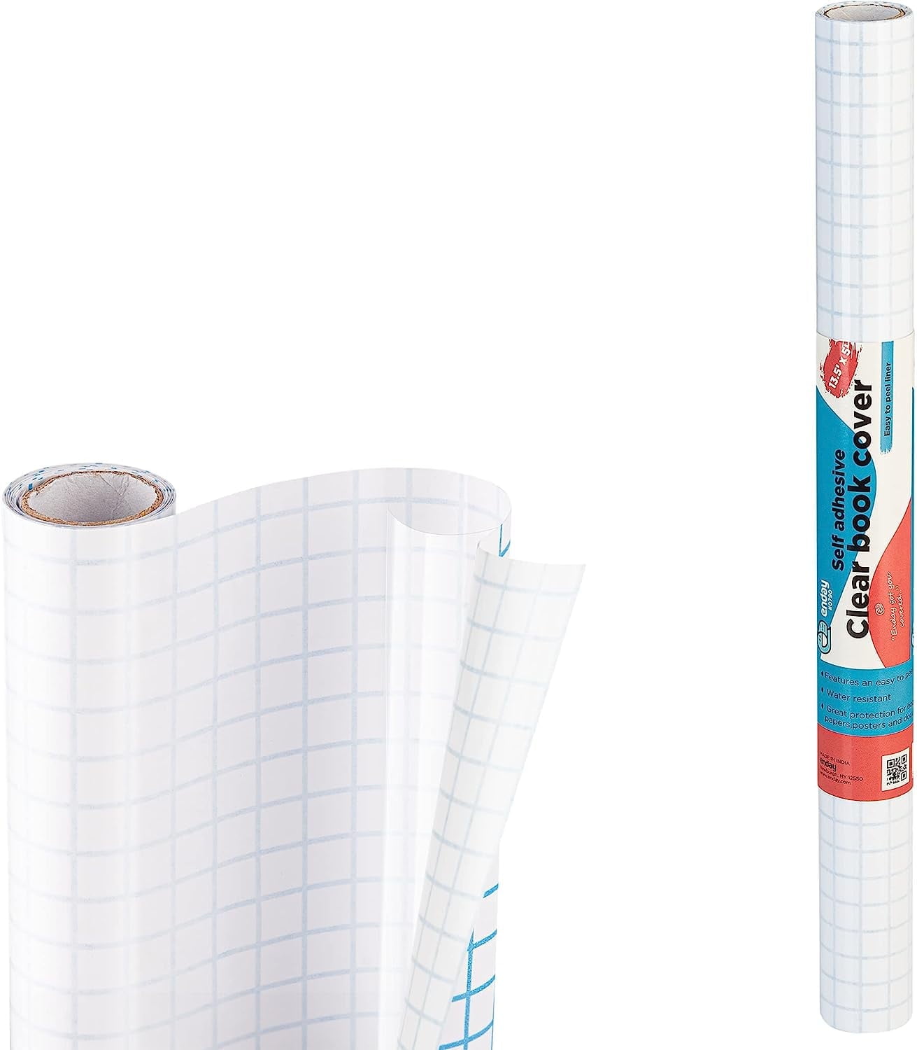 Contact Paper Clear, 13.5” x 5-Feet, Transparent Self Adhesive Book and Textbook Covers for Paperbacks and Hard Covers, Plastic Protective Covering Contact Paper Roll, Acid Free – by Enday