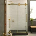 thumbnail image 2 of Fine Fixtures Frameless Shower Enclosure Sliding Shower Glass Door - Tempered Glass 60" W x 34.25 D x 74.25 H Satin Brass Finish, 2 of 12