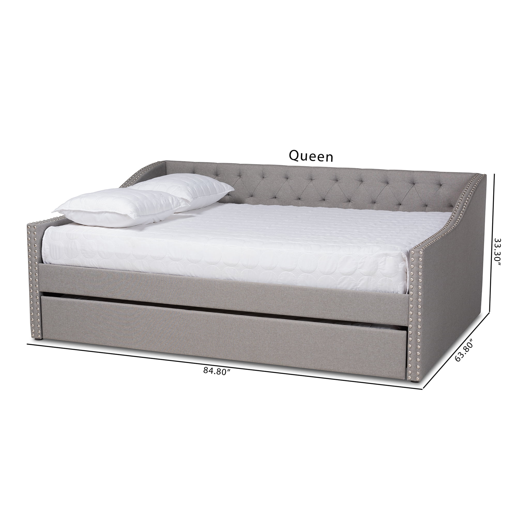 Baxton Studio Haylie Light Gray Upholstered Full Size Daybed with Roll-Out Trundle Bed