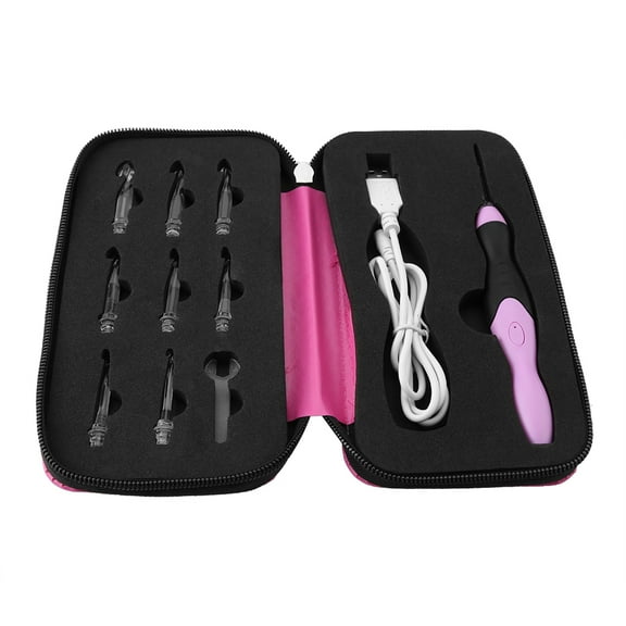 9 In 1 USB Rechargeable LED Light Up Crochet Hooks Set With Weaving Tools, Knitting Needles And Carry Storage Case Hand Weave Sewing Tools Set Pink