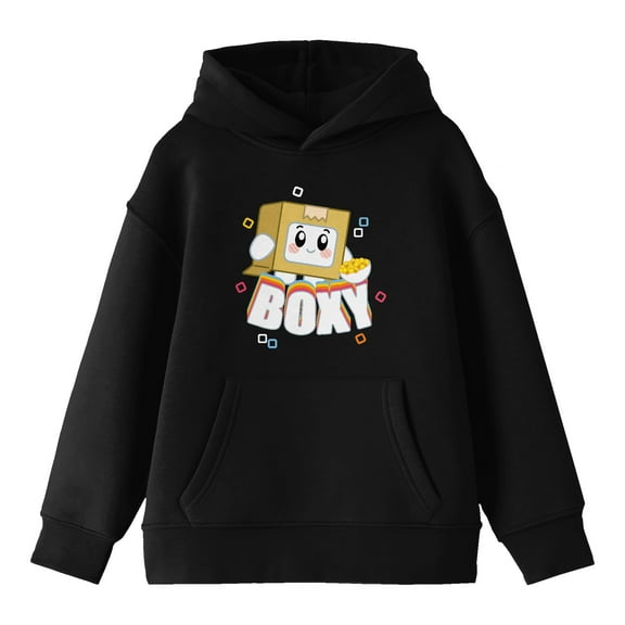 LankyBox Boxy Long Sleeve Youth Black Hooded Sweatshirt-Medium
