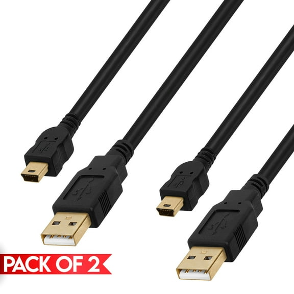 Cmple - [2 PACK] 10 FT Mini USB Cable, USB A Male to Mini B Male Cord USB 2.0 Data Sync & Charging Cable for PC, Mac, Smartphone, E-Book , Arduino, PSP, Camera, GoPro, MP3 Player, GPS, Dashcam