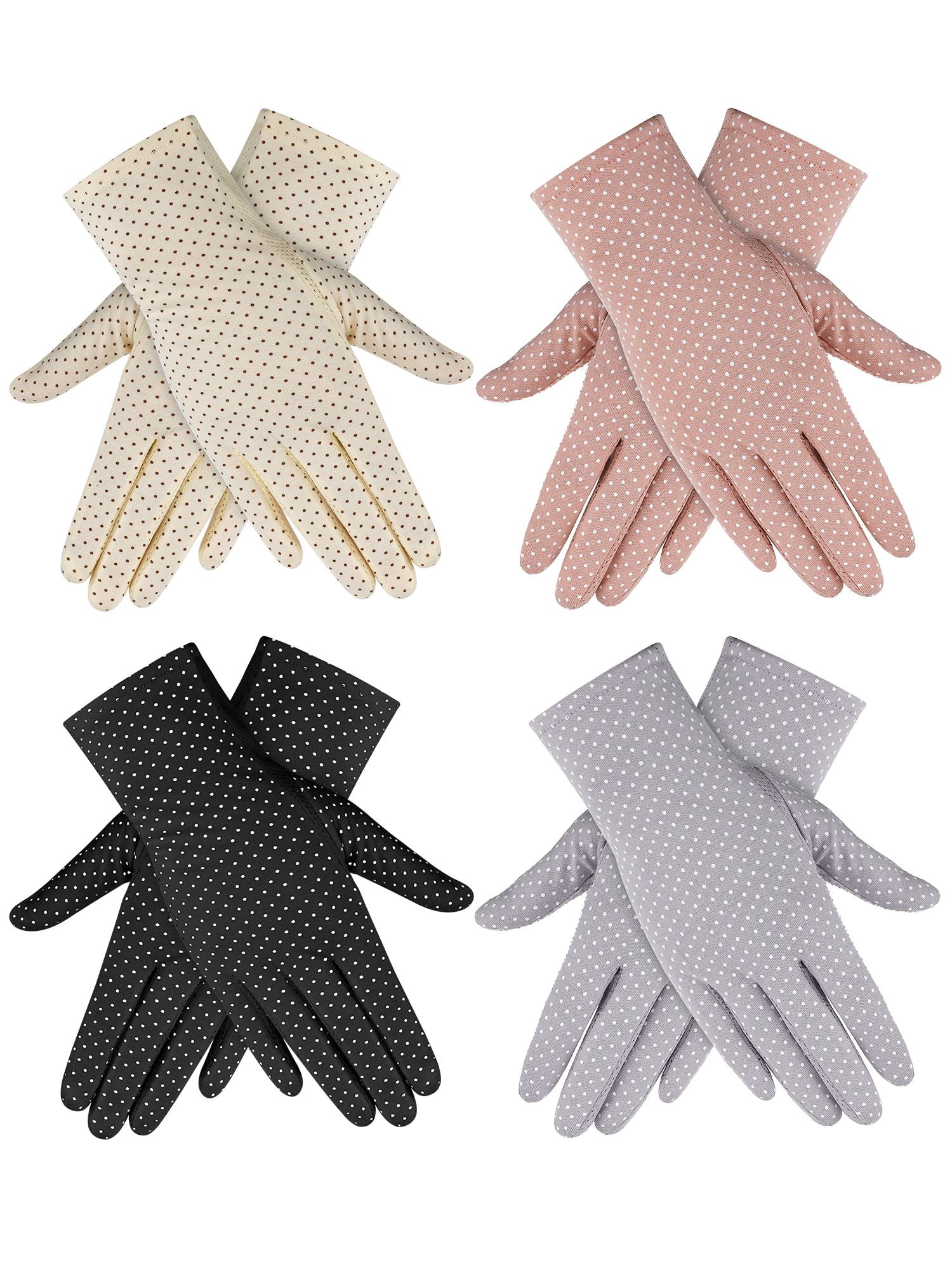 Blulu 4 Pairs Summer UV Protection Sunblock Gloves Non-slip Touchscreen Driving Gloves Bowknot Floral Gloves for Women Girls Black 2, Khaki 2, Pink 2, Beige 2 