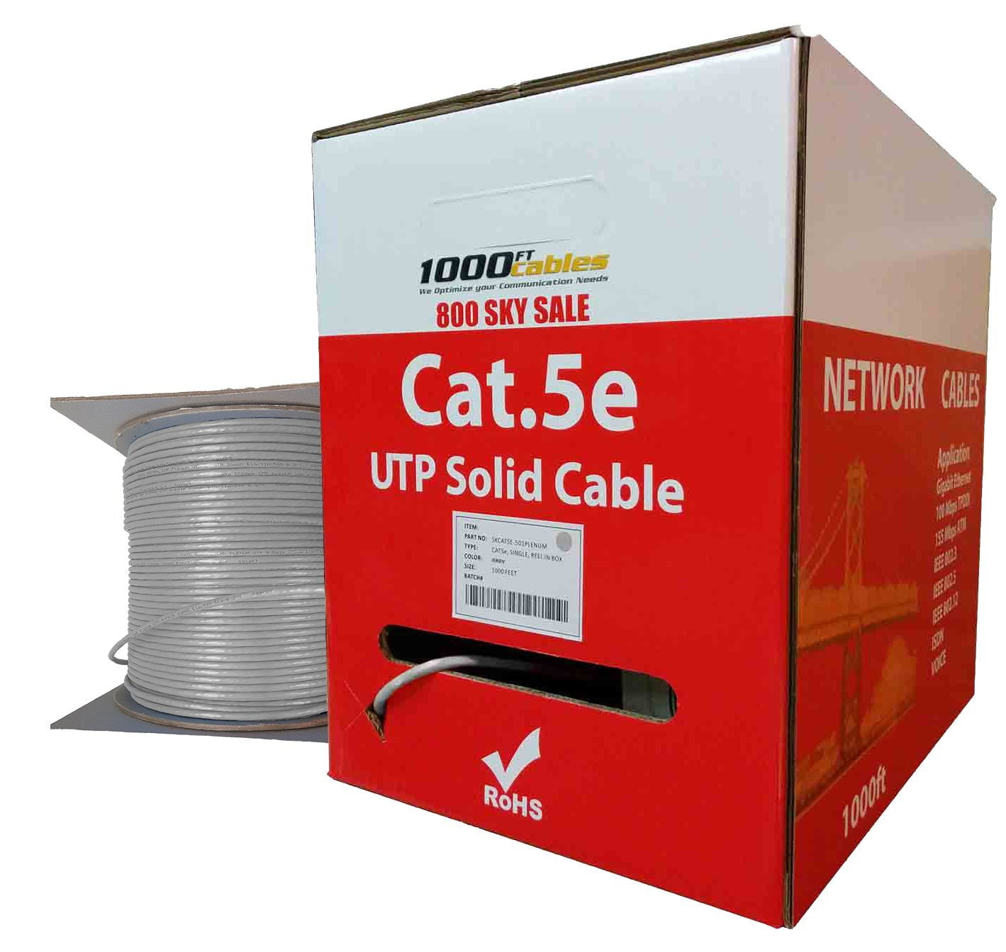 CAT5e Plenum 1000 Feet Bulk 350MHz Networking Ethernet CMP Cable Grey 