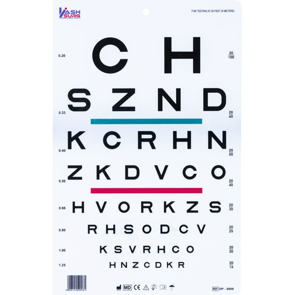 Sloan Chart with Red Green Bar Visual Acuity Test 6m / 20ft