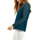 thumbnail image 4 of INSPIRAR CHIC Blusas Casuales de Cuello Redondo para Mujeres con Encaje Floral de Manga Larga de Chiffon XL Azul Oscuro, 4 of 8