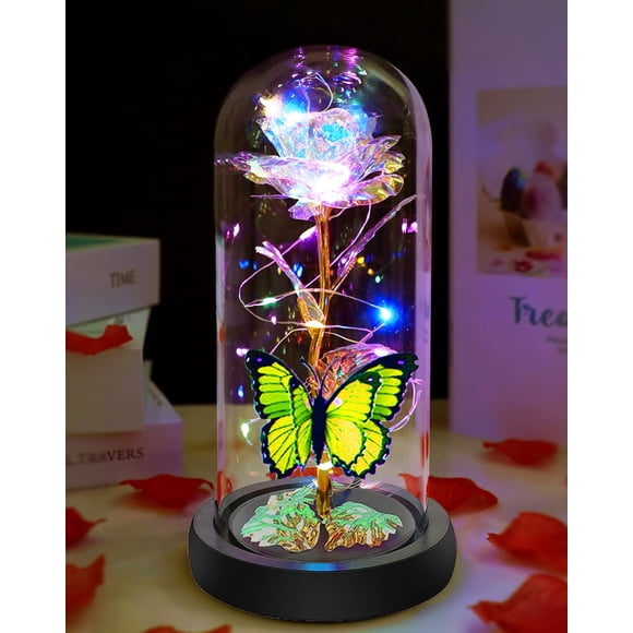 Gift Fvawe Galaxy Crystal Light Up Rose in Glass Dome
