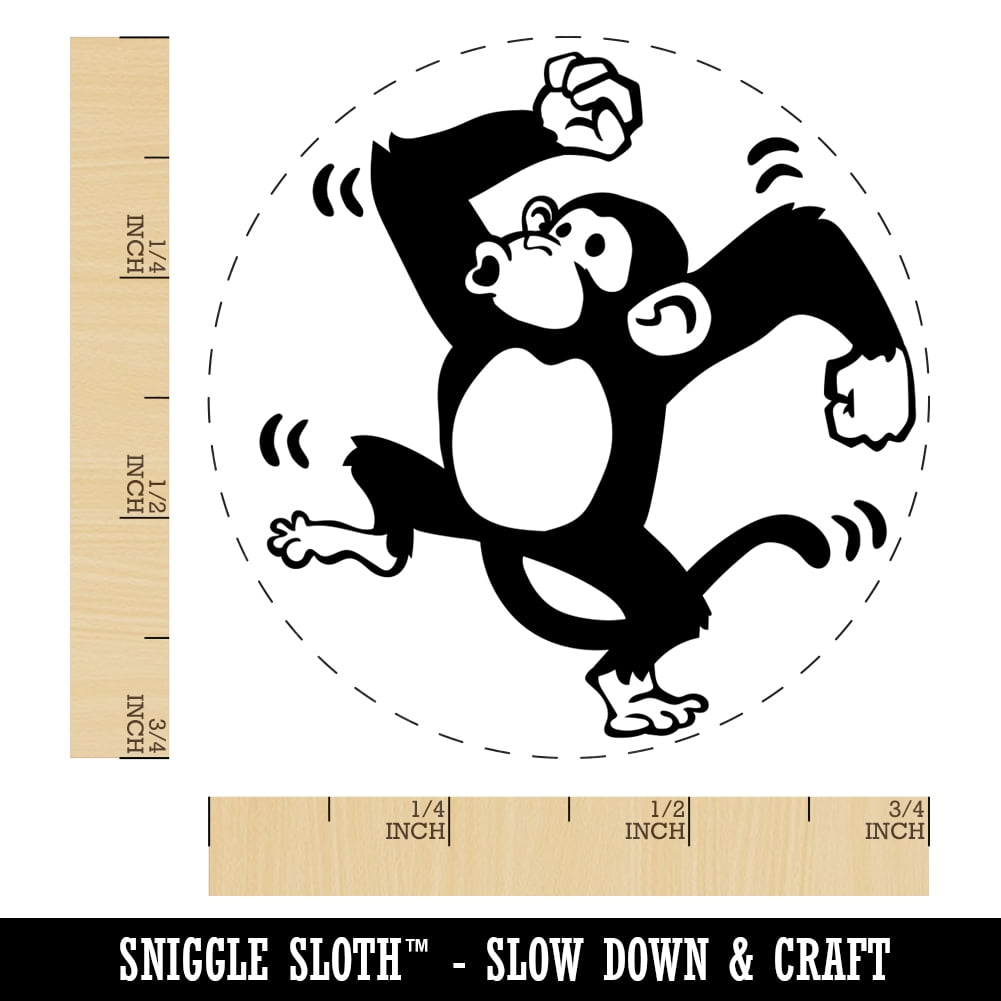 Fun Dancing Monkey Self-Inking Rubber Stamp Ink Stamper - Brown Ink - Small 3/4 Inch