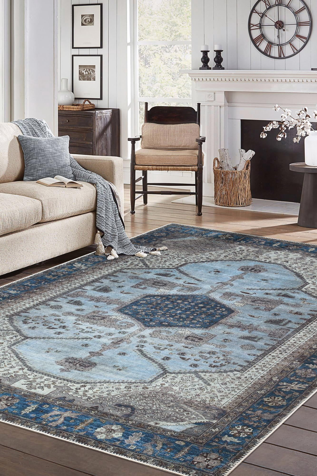 Keen Home Design Machine Washable Area Rugs with Non-slip Backing, Ideal for Hallway, Living Room, Bedroom, Kitchen and Laundry Room, Vintage Moroccan and Low Pile Rug - ( 8' x 10' )