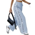 thumbnail image 2 of Female Wide Leg Sweatpants High Waisted Baggy Sweat Pants Active Striped Track Pants with Pockets M, 2 of 4