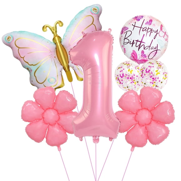 Set de globos de cumpleaños JKGOO Pink Butterfly para niña