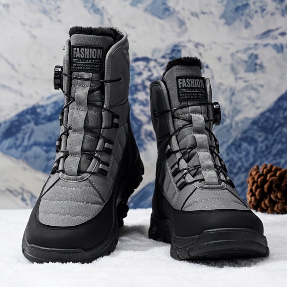 Men'S Fashion Thick Sole Fleece-Lined Snow Boots - Upper, PVC Sole, EVA Cushion, Lace-Up Ankle Support for Winter & Casual Wear, Casual Winter Footwear | Stylish Men'S Boots | Durable PVC Sole