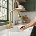 thumbnail image 6 of Vintage Kitchen Faucet with Pull Down Sprayer – 3-in-1 Modes (Stream/Spray/Sweep), Tool-Free DIY, 360° Swivel & 20" Hose – Brushed Golden Finish for Bar, RV, Farmhouse & Prep Sink (1 or 3 Hole), 6 of 7
