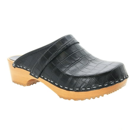 

BJORK Maja Open Back Wood Leather Clogs (Black Croco - EU39)