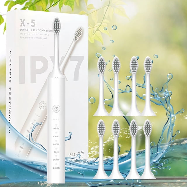 LSLJS Electric Toothbrush Electric Toothbrush with 8 Brush Heads Smart 6-speed Timer Electric Toothbrush IPX7 -Newly Upgraded Electric Toothbrush Longer Life Fas, Electric Toothbrush