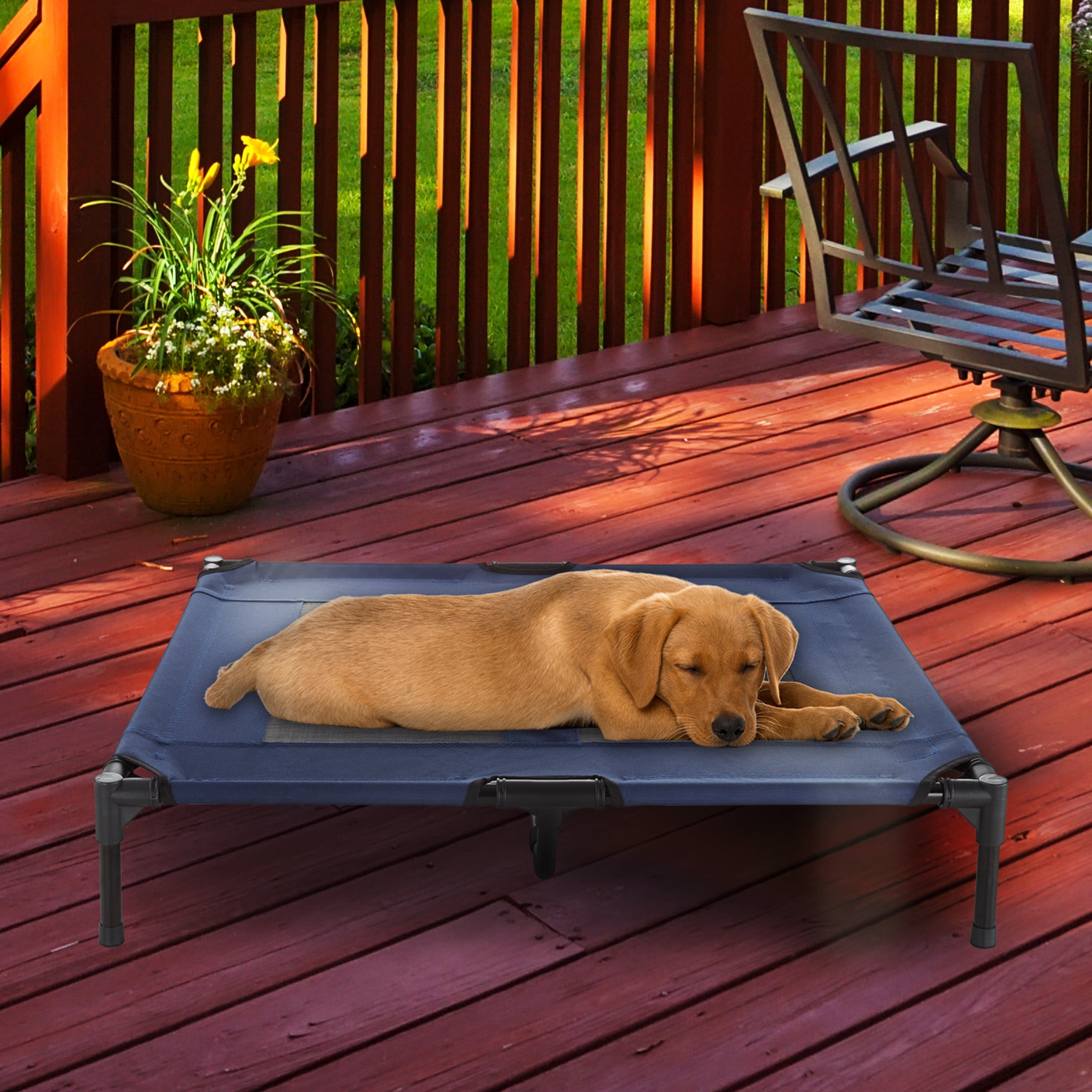 PETMAKER 36x29.75-Inch Elevated Dog Bed - Indoor/Outdoor Cot for Pets, Blue