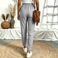 thumbnail image 5 of Women Vertical Striped Jogger Pants Elastic Waist Drawstring Loose Fit Daily Beach Lounge Bottoms with Pockets, 5 of 5