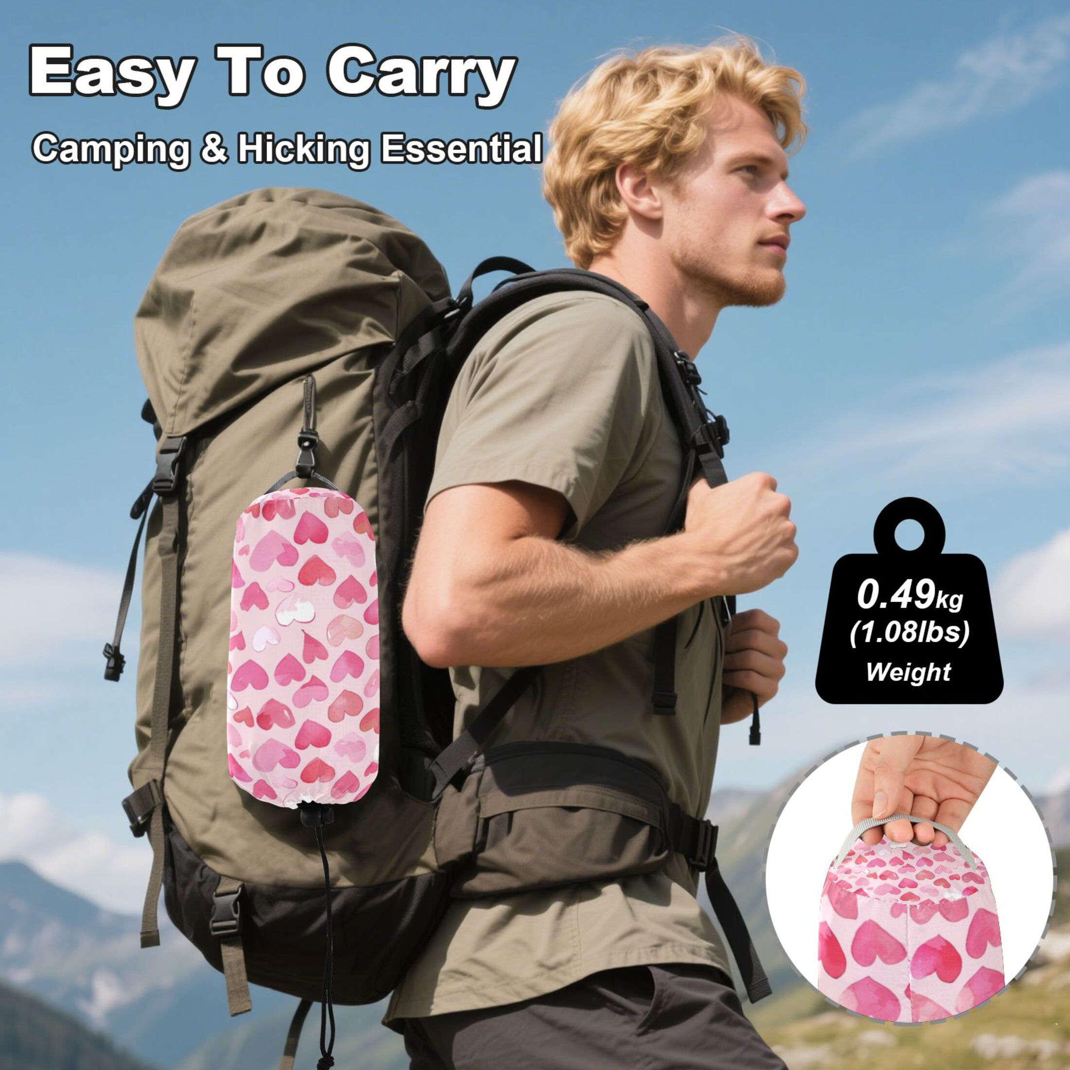 Hammock Camping Hammock Nylon Portable Hammock Travel Camping Hammock Cartoon Pink Hearts Seamless