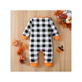 thumbnail image 4 of Genuiskids Newborn Baby Boy Girl Halloween Jumpsuit Long Sleeve Pajamas Crew Neck Plaid Embroidery Pumpkin One Piece Romper Fall Winter Bodysuit 0-18M, 4 of 9