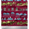 thumbnail image 1 of Soimoi Georgette Viscose Fabric Tree,House & Raindrop Nature Decor Fabric Printed Yard 42 Inch Wide, 1 of 3