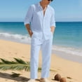 thumbnail image 5 of Yievot Men's Linen Beach Outfit 2 Piece Casual Button Down Shirts Long Sleeve Loose Shirts and Pants Vacation Sets for Men, 5 of 8