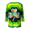 thumbnail image 5 of Xdegoge Saint Patricks Day Outfit Women 3/4 Sleeve Tie-Dye Shamrock T-Shirt with Silver Clover Center, Green & Blue Gradient, Funny St. Patrick's Shirts, 5 of 5